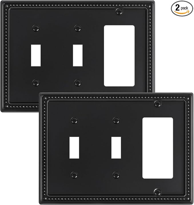 2-Pack Combo Decorator/Double Toggle Light Switch Cover Plate, Black Pearls Decorative Switch Plates and Outlet Covers, Metal Wall Plates for Electrical Outlets