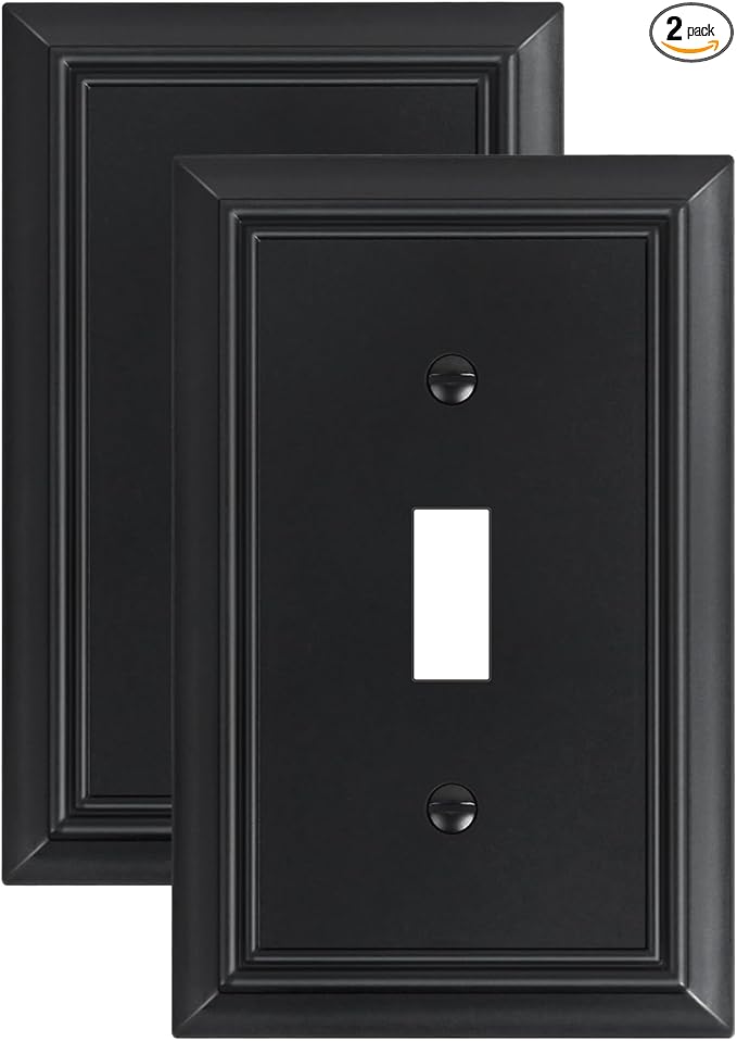 2-Pack Single Toggle Light Switch Cover Plate, Durable Natural Bamboo Fiber Decorative Switch Plate Covers, Matte Black 1 Gang Wall Plate, Corrosion Resistant