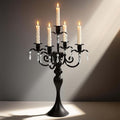 20''Tall Black Crystal Pendant Taper Candle Holders/Stylish Candle Stands/Candlesticks Holder/Candelabra for Home Decor, Weddings/Parties/Elegant Dining Table Centerpiece (1, Black, 5 Arm)