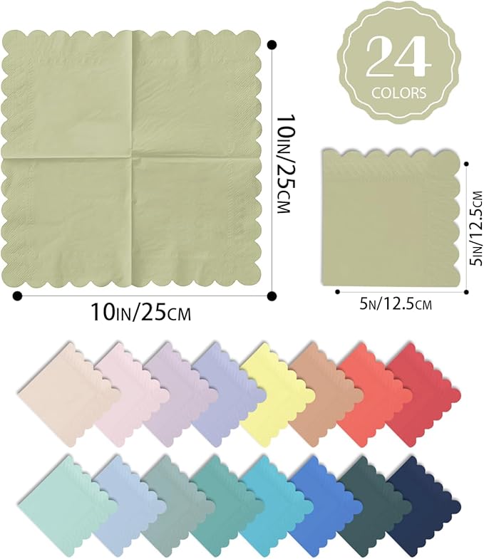 qiqee 24 Morandi Colors Cocktail Napkins 5x5inch Disposable Beverage, Wedding, Dinner, Birthday Party Dessert Wave Paper Napkins(120 Count)