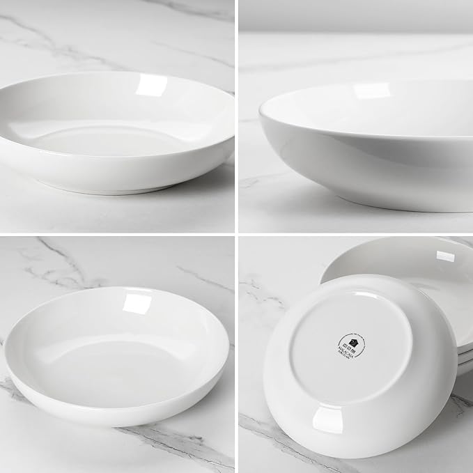 MALACASA 8.85" Large Pasta Bowls, 42 OZ White Salad Bowls Soup Bowls, Porcelain Serving Bowls Set of 6, Large Kitchen Bowl Plates Pasta Plates, Microwave & Dishwasher Safe, Series REGULAR