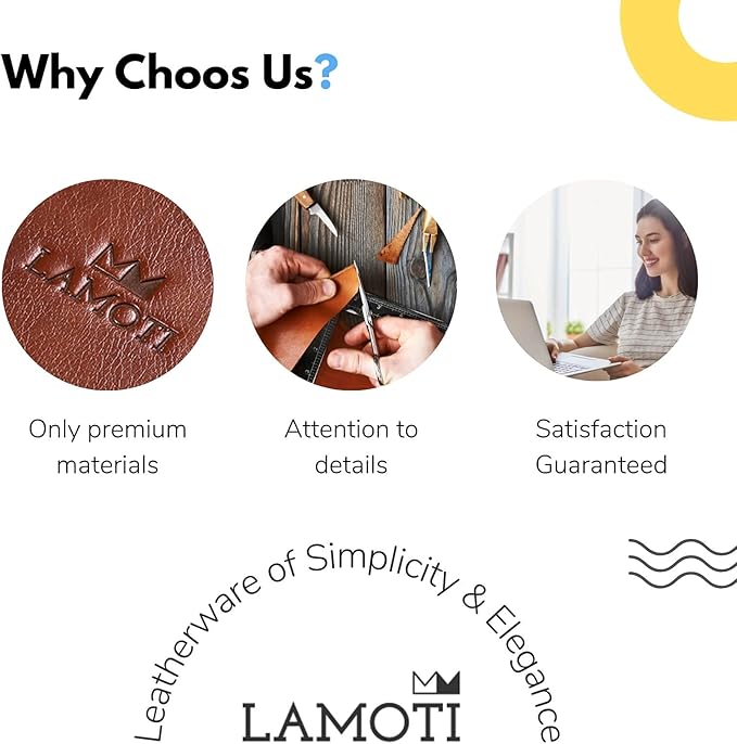 LAMOTI Leather Coasters for Drinks, 4" Drink Coasters Set of 6 with Holder for Tabletop Protection, Handmade Luxurious Home Décor and Housewarming Gift (Brown)