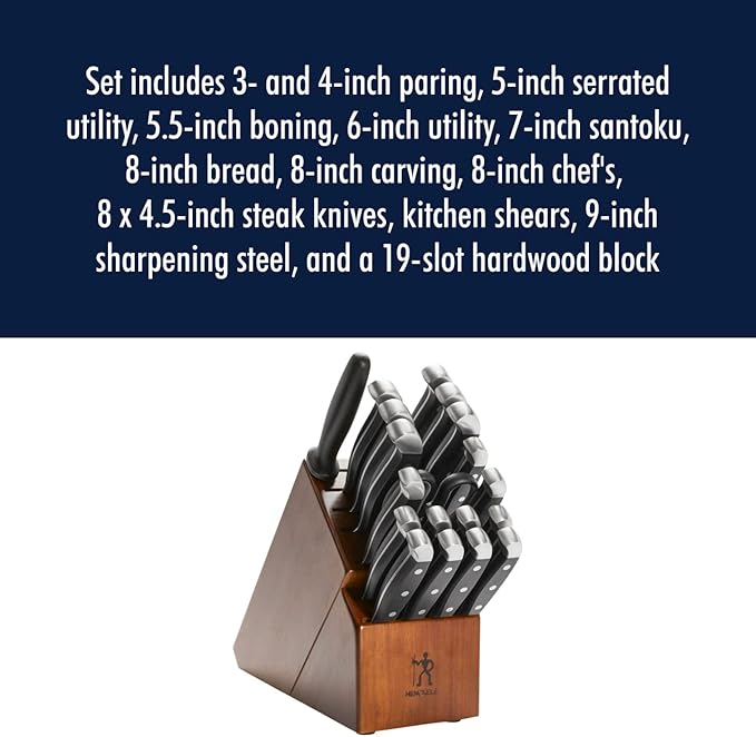 HENCKELS Statement Razor-Sharp 20-Piece Knife Set, Chef, Bread, German Engineered Knife Informed by over 100 Years of Mastery, Brown Block