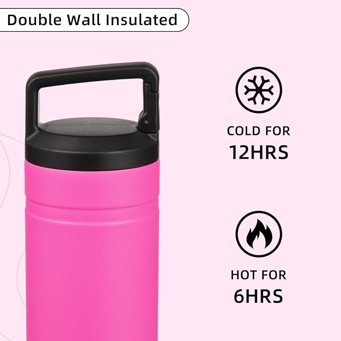 BJPKPK Insulated Water Bottle with 2 Lids,20 oz Double Wall Stainless Steel Vacuum Tumbler Travel Coffee Mug,Wide Mouth Thermal Cup,Barbie Pink