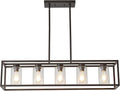 XILICON Oil Rubbed Bronze Farmhouse Chandelier Dining Room Lighting Fixture Hanging 5 Light Kitchen Island Lighting with Glass Shade for Dining Room