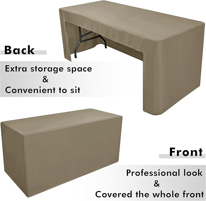 Nasitos 2 Pack Taupe Tablecloth for 8FT Trade Show Table Covers-Open Back Folding Tablecloths Washable Fabric and Wrinkle Resistant Table Covers for Craft Show, Display Table, Parties, Birthday