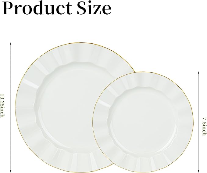 120PCS Ivory White Plastic Plates, Heavy Duty Disposable Party Plate with Gold Rim, Fancy 60 Dinner & 60 Dessert Plates for Parties and Wedding