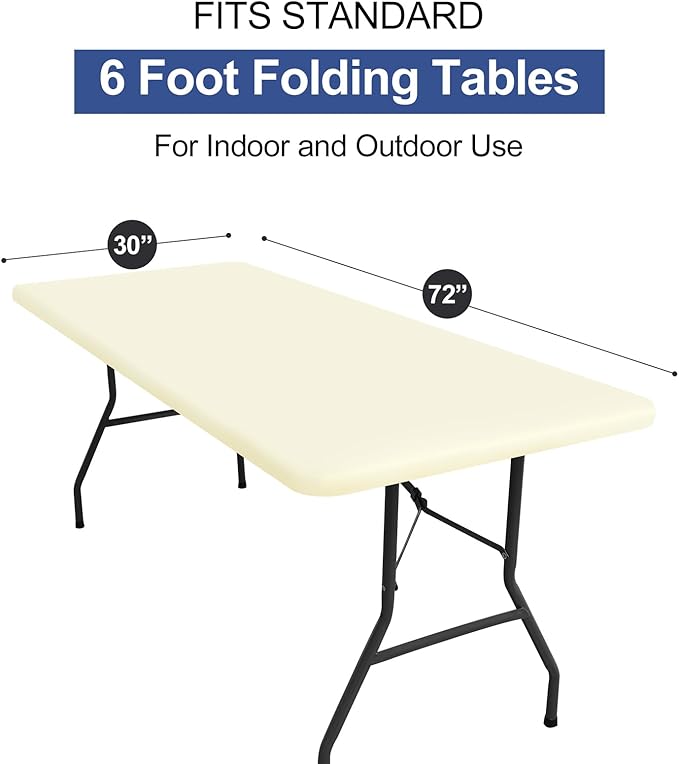 homing 2 Pack Rectangle Table Cloth, Elastic Fitted Fabric Tablecloth Fits for 6 Foot Folding Tables, Washable Table Cover for Picnic, Camping, Indoor & Outdoor (Cream Yellow, 30" x 72")