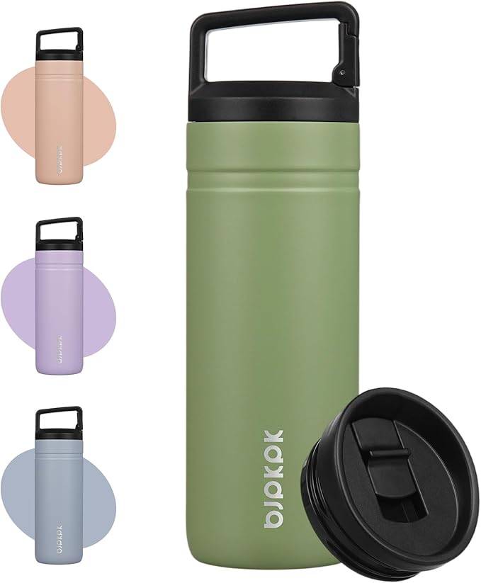 BJPKPK Insulated Water Bottle with 2 Lids,20 oz Double Wall Stainless Steel Vacuum Tumbler Travel Coffee Mug,Wide Mouth Thermal Cup,Forest Green