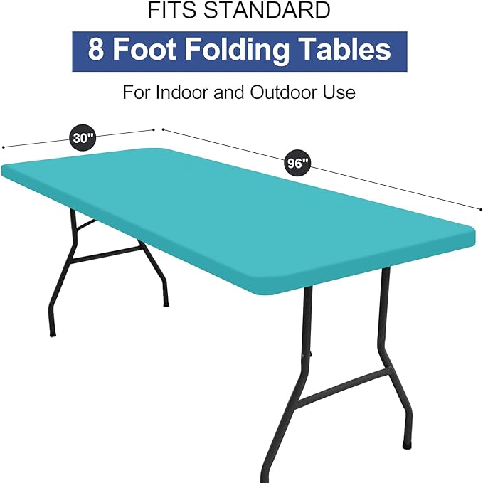 homing 2 Pack Rectangle Table Cloth, Elastic Fitted Fabric Tablecloth Fits for 8 Foot Folding Tables, Washable Table Cover for Picnic, Camping, Indoor & Outdoor (Turquoise, 30" x 96")