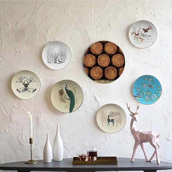 Ceramic Plates, Wine Decorative Ceramic Plates, Wall of Wooden Barrels, 6 Inch, Household Plates Decorative, Multicolor