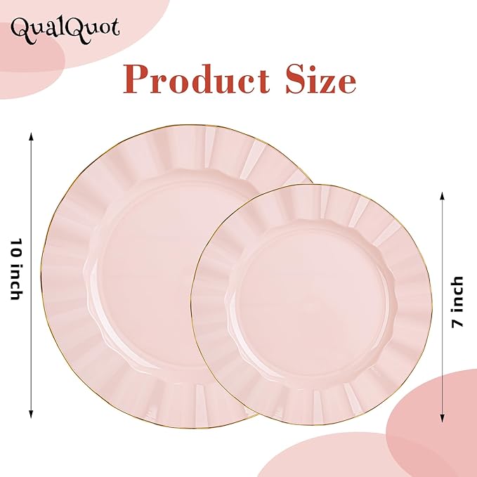 120PCS Blush Pink Plastic Plates, Heavy Duty Disposable Party Plates with Gold Rim, 60 Dinner and 60 Dessert for Parties and Wedding