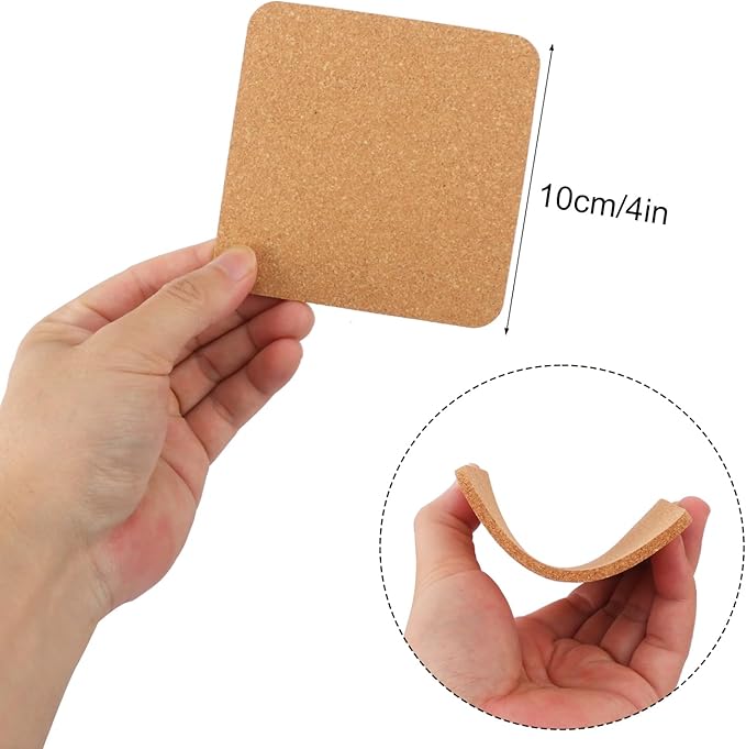 130 Pieces 4 x 4 Inch Cork Coasters for Drinks, 100 mm Square Cork Coasters, Non-Slip, Heat-Resistant, Absorbent & Reusable, Perfect for DIY Crafts and Home Tabletop Decoration