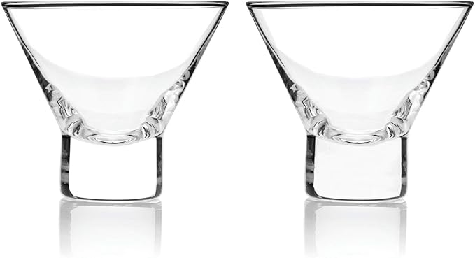 Viski Heavy Base Stemless Martini Glasses Set of 2 - Premium Short Crystal Cocktail Glass Gift Set, 7.5 oz.