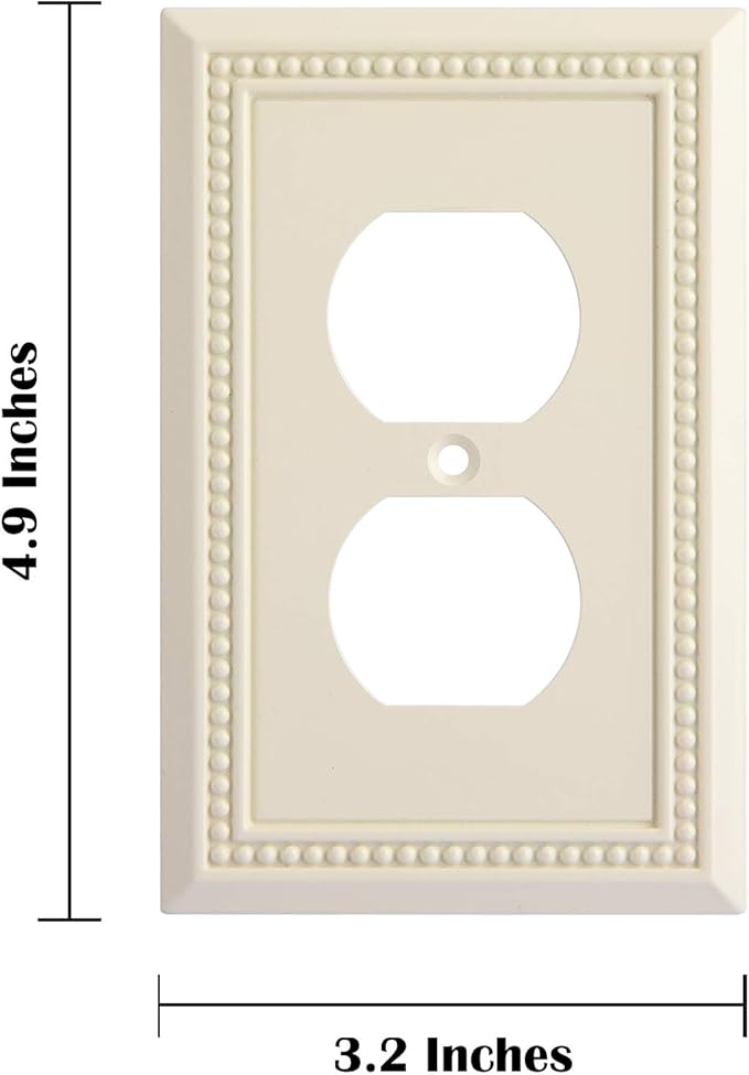 Henne Bery Sunken Pearls Heavy Duty Decorative Wall Plate Switch Plate Outlet Cover, Durable Solid Zinc Alloy (Single Duplex 2PK, Light Almond)