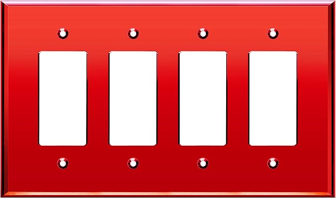 LIDER Reflective Acrylic Decorator Wall Plate, Mirrored Light Switch Plate, Plexiglass Outlet Cover, Acrylic Glass, Oversized 4-Gang 5.25" x 8.88", LWP-34O-ARD, Red