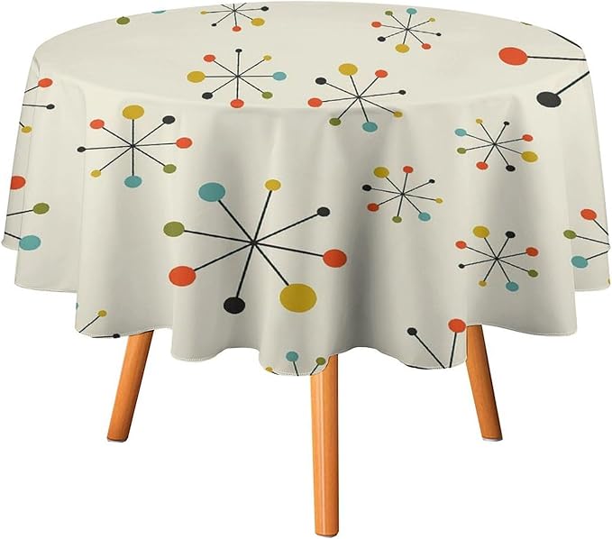 Medieval Round Tablecloth, Boho Mid Century Abstract Modern Retro Colors Pattern Tablecloth for Home Party Dining Room Kitchen Decor 36Inch(90cm)