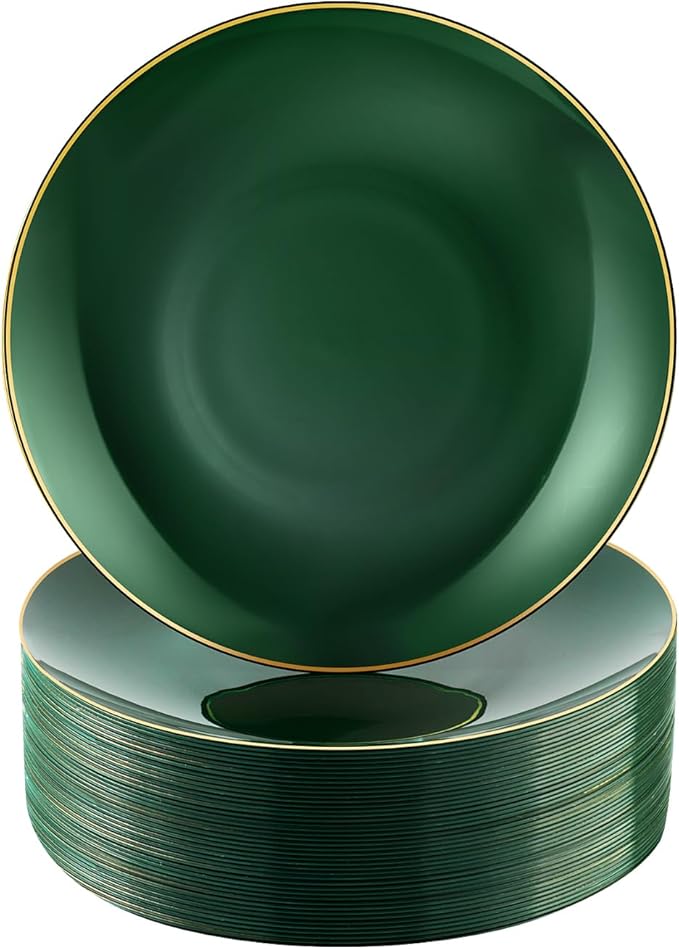 100 PCS Green Gold Plastic Plates, 7 inch Green Disposable Plates for Party, Disposable Dessert Plates for Party, Graduation, Birthday, Wedding