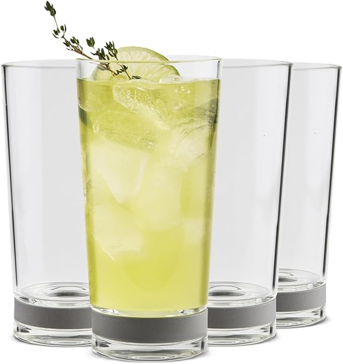 Coast Glassware The Tall – Patented Highball Drinking Glasses with Built-In Stone Coaster Base – Absorbent, Surface-Protecting Water & Cocktail Glasses - Premium Gift Pack (Set of 4) - 16 oz