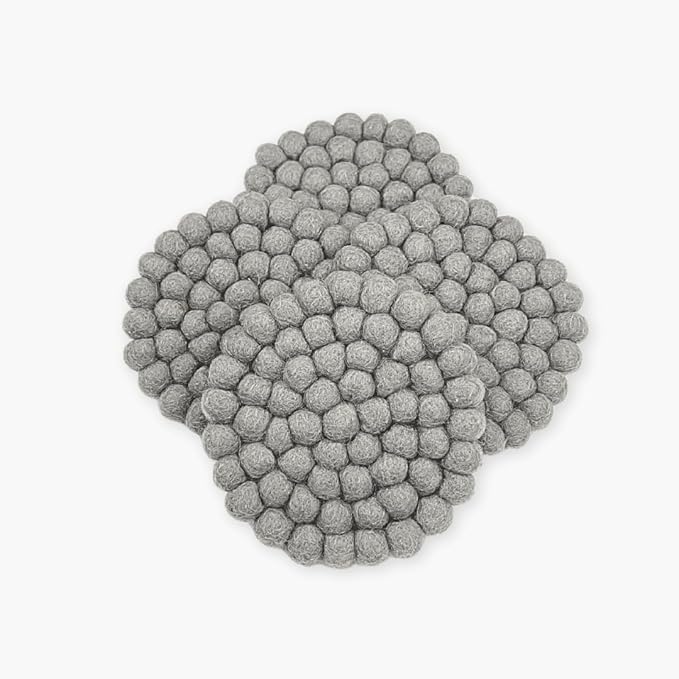 Humble Hilo Handmade Felt Coaster, 3.9 inches, Set of 4 (Grey)