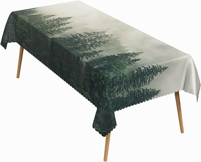 52x70 Inch Nature Scenery Rectangular Tablecloth Foggy Wild Forest Mysterious Secret Realm Table Cloth Waterproof Durable Table Cover for Home Game Room Banquet Picnic Outdoor BBQ Decor