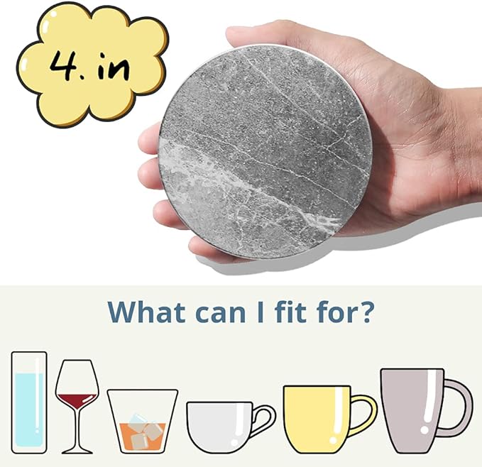 LIFVER Coasters for Drinks Absorbent, Living Room Decor, Ceramic Coasters Set of 6 with Cork Base, Protect Wooden Table or Furniture from Scratched, Drink Coasters with Holder - Grey