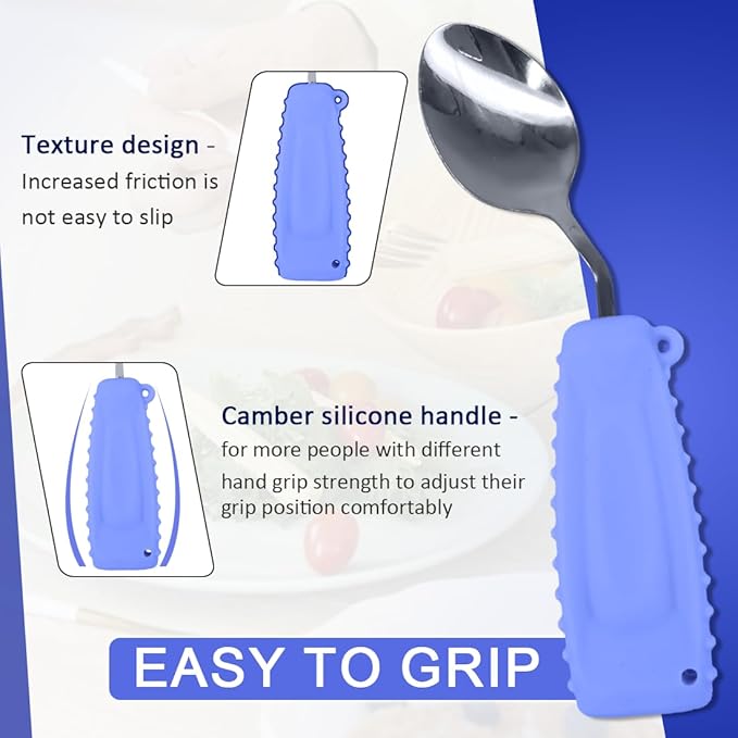 Adaptive Weighted Silverware Utensils Angled Spoon for Hand Tremors Parkinsons,Weighted Utensils with Non-Slip Easy Grip Handles for Independent Eating(Right Hand,Purple,Pack of 1)