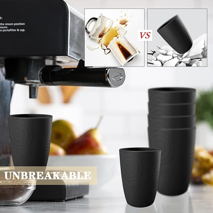 Homienly Wheat Straw Drinkware 12oz Unbreakable Drinking Glasses 6-Piece Stackable Kithen Cups Dishwasher and Microwave Safe Cups for Everyday Family Meals, Entertaining-Black