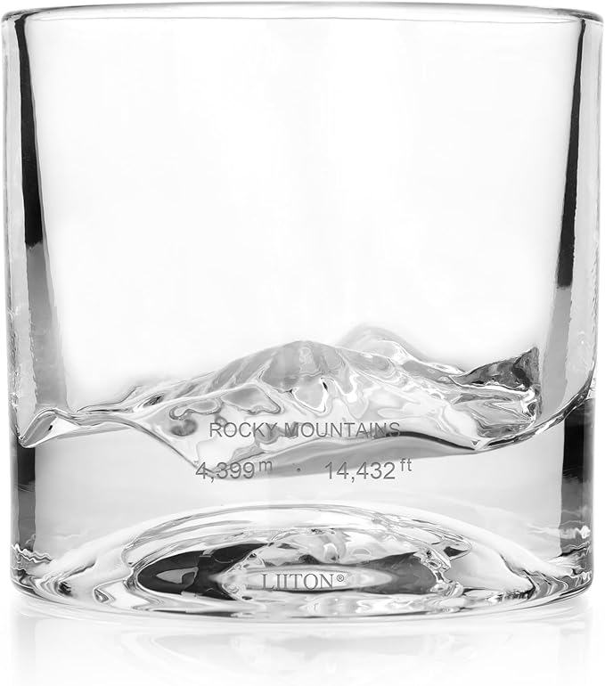 LIITON Rocky Mountains Heavy Crystal Whiskey Glasses Gift Set of 2, Thick Freezable Bourbon Glass 1lb Each, Premium Whiskey Gifts for Men, Frozen Crystal Chills Cocktails, 10 oz