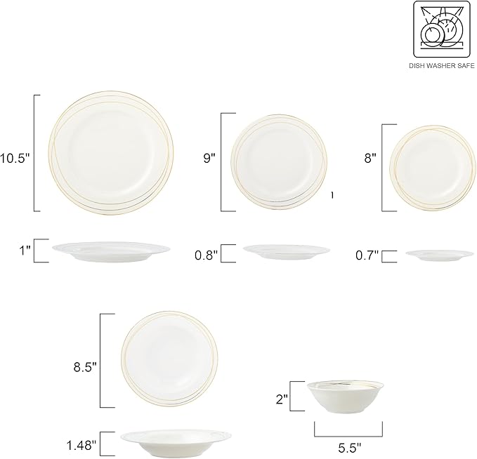 Joseph Sedgh Collection “Sisi” 20-Piece Bone China Dinnerware Set, Service for 4, White and Gold