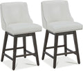 CHITA Counter Height Swivel Bar Stools Set of 2, FSC Certified Upholstered Counter Stools, Modern Swivel Barstools with Wood Legs for Kitchen Island, 26" Seat Height, Faux Leather in White