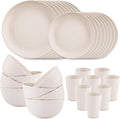 Supernal Wheat Straw Dinnerware Sets,Dish Sets for 8,Plates and Bowls Set Dishwasher Safe,Unbreakable Dinnerware,Reusable Plastic Plates,Beige Color 16pcs Plates, 8pcs Bowls, 8pcs Cups.