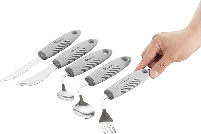 Restaurantware Adaptive Utensils - 1 count Stainless Steel, 9.843 x 5.118 x 1.575 Inches, Ergonomic Eating Aids, Non-Slip Utensil Set for Arthritis, Secure Grip Design, Gray