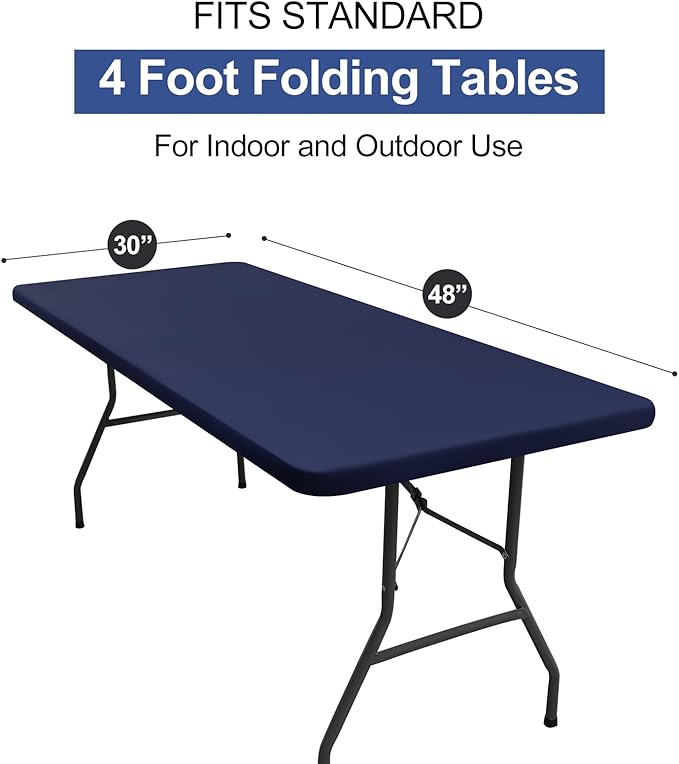homing 2 Pack Rectangle Table Cloth, Elastic Fitted Fabric Tablecloth Fits for 4 Foot Folding Tables, Washable Table Cover for Picnic, Camping, Indoor & Outdoor (Navy Blue, 30" x 48")