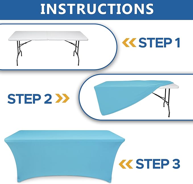 Stretch Table Cover for 6 Foot Tables-6 Pack Light Blue Spandex Fitted Tablecloth-Elastic 6ft Folding Tablecloths for Party, Vendor Booth Display, Banquet Buffet Event, Craft Trade Show