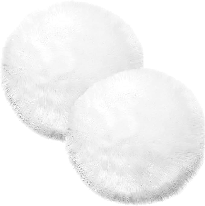 Round Fur Placemats Set of 2, Washable Faux Fur Fluffy Table Small Place Mats Decor for Home Table Dresser Party Decoration Table Runner (11.8 inch, White)