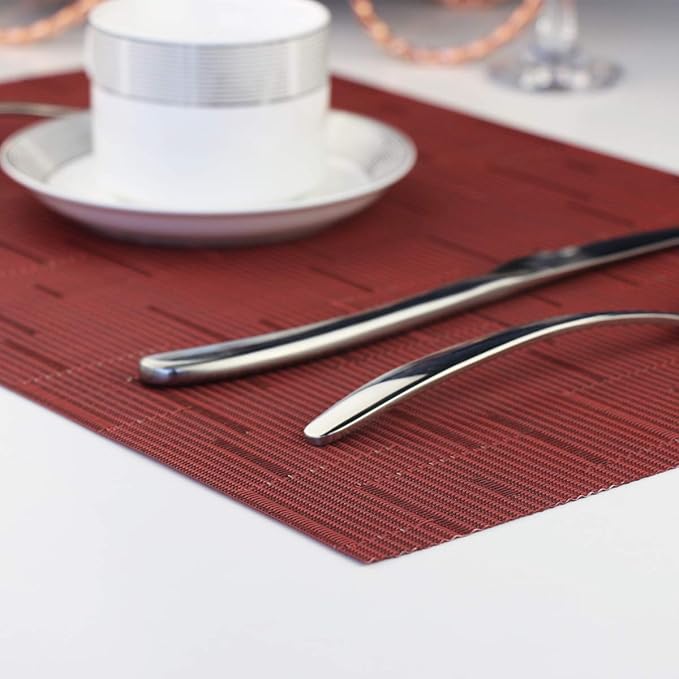 Vinyl Placemats,Washable Table Mats Easy to Clean Woven Placemats for Dining Table Set of 4 (Burgundy Red)