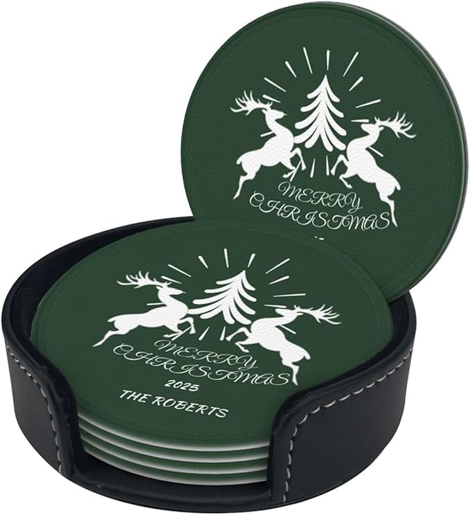 Customize Coasters for Drinks, Personalized Leather Coasters Set of 6, Custom Costers for Women Men, Christmas Party Favor Coaster, Posavasos de Cuero para reuniones