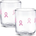 Icon Juice Glasses, 14oz Stemless Wine Drinking Juice Glass Cup for Valentine Party Supplies Gift(2 Pcs,Pink Cancer Ribbon)