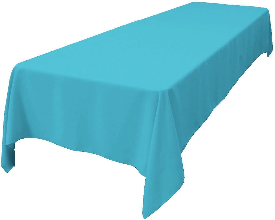 LA Linen Polyester Poplin Washable Rectangular Tablecloth, Stain and Wrinkle Resistant Table Cover 60x144, Fabric Table Cloth For Dinning, Kitchen, Party, Holiday 60 by 144-Inch, Turquoise Dark