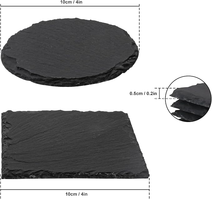 40 Pack 4 Inch Slate Coasters, Black Stone Coasters with Anti-Scratch Bottom, Ideal for Home Decor, Bar, Housewarming Gifts, and Laser Engraving KUKLIPJIM