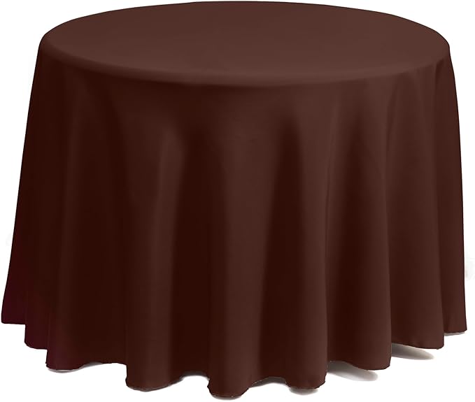 Gee Di Moda Round Tablecloth - 132 Inch Chocolate Round Table Cloth for 72 to 96 Inch Round Tables - Heavy Duty Washable Fabric - for Buffet Table, Holiday Party, Dinner, Wedding & Baby Shower