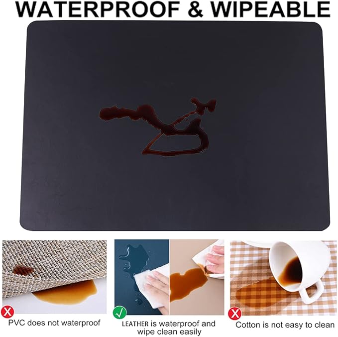 Faux Leather Placemats with Rounded Corners Set of 4,Wipeable&Washable Place Mats,Waterproof&Oilproof Table Mats,Heat-Resistant,Non-Slip for Kitchen Table(Black,4)