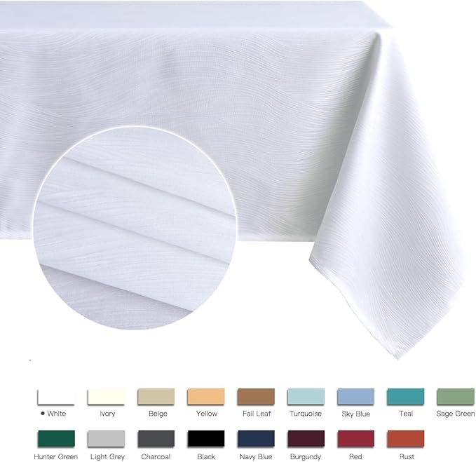 maxmill Square Tablecloth Swirl Design Spillproof Wrinkle Free Heavy Weight Soft Table Cloth Decorative Fabric Table Cover for Outdoor and Indoor Use Square 60 x 60 Inch White