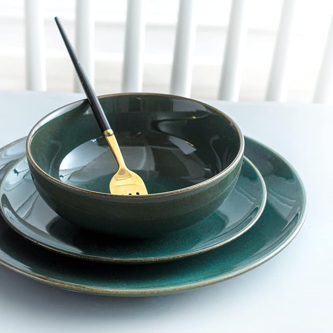 UNICASA Ceramic Cereal Bowls Set, 18 OZ Salads Bowls Set of 4, Dessert Serving Bowl for Soup, Reactive Glaze Ramen Bowls, Microwave Oven and Dishwasher Safe (Teal)