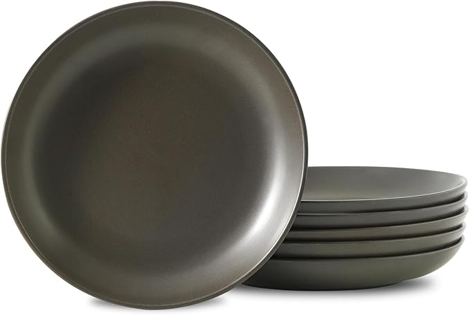 Dinner Plates Set of 6, 10 Inch Stoneware Plates for Salad, Appetizer, Dessert, Farmhouse Dinnerware Dishes for Christmas Thanksgiving Gift, Microwave & Dishwasher Safe, Matte Black