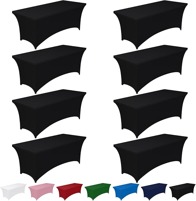 Pureegg Spandex Tablecloth 6ft - 8 Pack, Fitted and Tight Cloth for Rectangle Table, Wrinkle-Free and Stretch Table Cover for Party, Wedding, Banquet and Birthday, Black