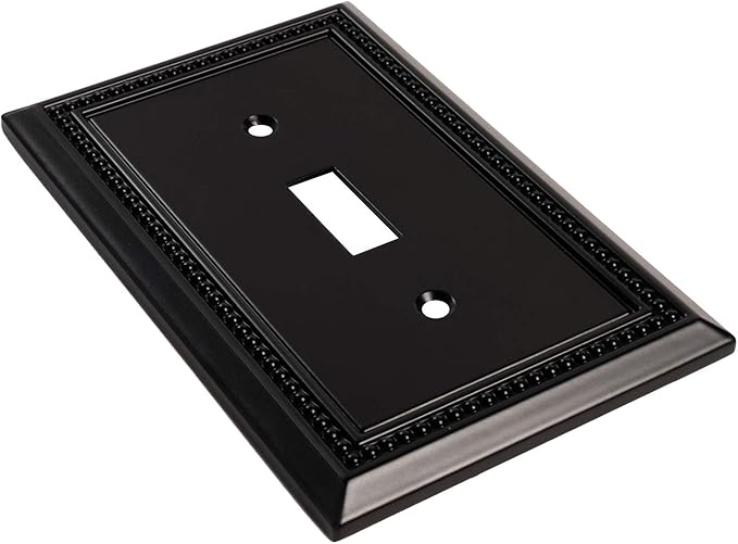 Henne Bery Sunken Pearls Heavy Duty Decorative Wall Plate Switch Plate Outlet Cover, Durable Solid Zinc Alloy (Single Toggle 2PK, Matte Black)