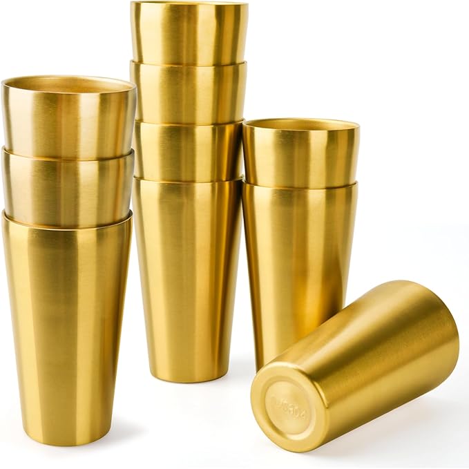 10 Pack 18.6 oz Stainless Steel Insulated Cup, Double Wall Vacuum Small Metal Cup, Reusable Camping Cups Unbreakable Indoor Outdoor for Party, Home, Office, BBQ, Gold