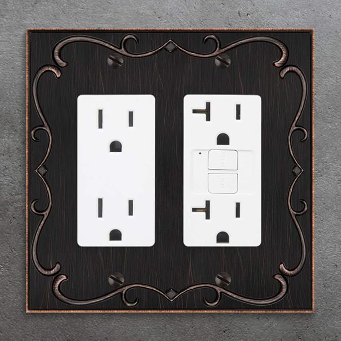 French Cabriole Decorative Wall Plate Switch Plate Outlet Cover (Double Decorator, Aged Bronze)